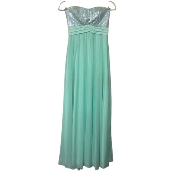 My Michelle size 3 Juniors aqua sequin strapless flowy maxi formal dress EUC - Picture 1 of 6